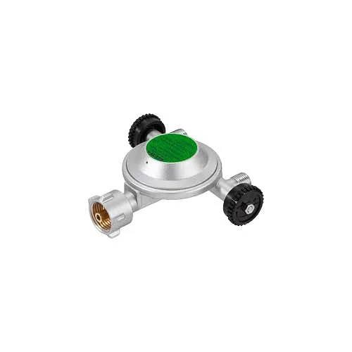 Kombi-Druckregler für Gasflaschen - Rasierzubehör mit integriertem Zweifach-Absperrventil, ideal für 5- und 11 kg Flaschen. Perfekt für sichere Anwendungen im Freien mit 1 kg/h Durchfluss.