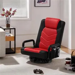 Yaheetech Bodenstuhl drehbarer Gaming-Stuhl mit verstellbarer Rückenlehne, klappbarer Bodensessel, Schwarz-Rot - Schwarz/Rot