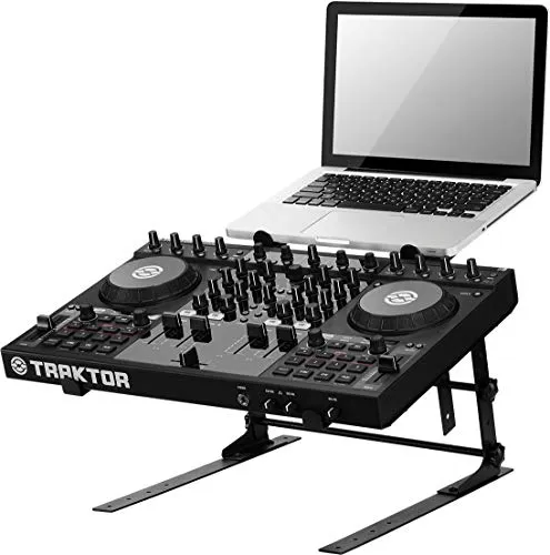 Recordcase DJ Controller und Laptop Ständer, höhenverstellbarer Laptopständer und Controllerhalter aus Metall für DJs, Studio und Bühne
