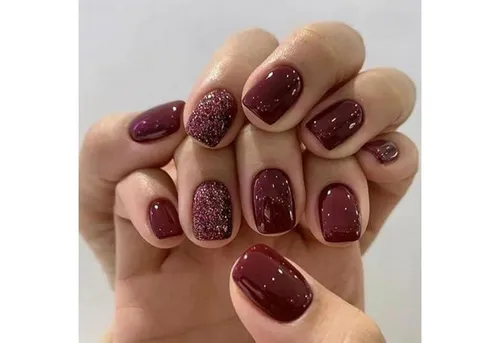 LuxusKollektion Kunstfingernägel 24er Set Burgundy Glitter Nägel zum Aufkleben kurz - Einfarbig Eckig