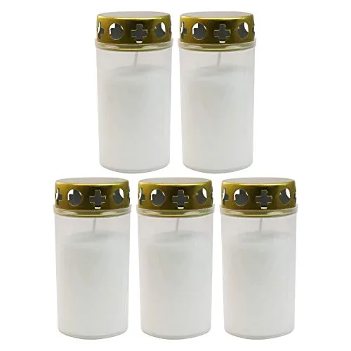 Ebersbacher Kerzenfabrik GmbH Grablicht Brenner Nr. 3 mit Deckel, weiße Hülle 5 Stück ca. (Ø x H) 60 x 125 mm