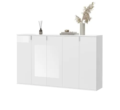 Inn.Furn Kommode SystemX, Weiß Hochglanz - Moderne Kommode mit 13 Fächern und pflegeleichter Oberfläche, ideal für stilvolle Aufbewahrung im Wohnzimmer oder Flur. Hergestellt aus FSC-zertifiziertem Holzwerkstoff.