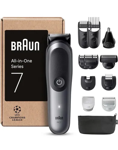 Braun All-in-One Series 7 - 12-in-1 Groomingset - Sets & Kits mit ProBlade-Technologie für müheloses Styling, 120 Min Akku-Laufzeit und 14 Längeneinstellungen für perfekte Ergebnisse bei Bart- und Körperpflege.