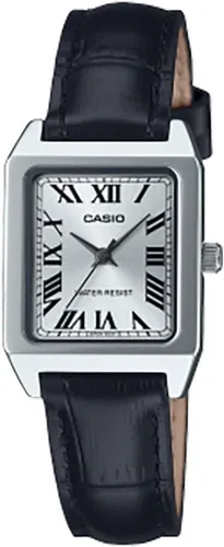 Casio LTP-B150L-7B1EF Damen Uhr - Armbanduhr aus Edelstahl mit schwarzem Lederarmband, spritzwasserfest und kratzfest, ideal für den täglichen Gebrauch.