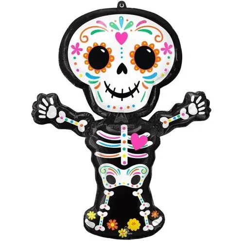 HALLOWEEN DEKO FOLIENBALLON SKELETT DAY OF THE DEAD 66 x 86 cm  NEU OVP