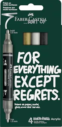 Faber-Castell 186010 - Multimark Acrylic Marker Set, 4 Acrylstifte mit Doppelspitze, wasserfest und schnelltrocknend