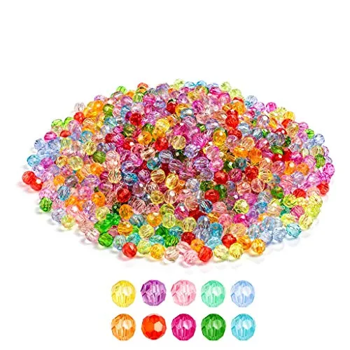 Haosell 1020 Stück 6mm Kristall Glas Perlen Facettierte Glasperle Kügelchen Bunte Glasperlen Runde Kunstperlen Mehrfarbig Sortierte Perlen Gemischt Bastelperlen für Handwerk Armband Schmuck