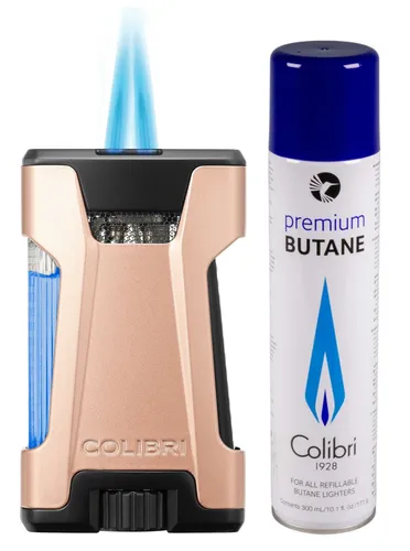 Colibri Rebel II Zigarren Feuerzeug in rosegold metallic schwarz - Elegantes Metall-Feuerzeug mit 2 starken Jetflammen. Ideal für Zigarrenliebhaber, die Wert auf stilvolles Design und zuverlässige Leistung legen.