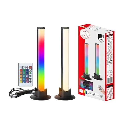 EGLO 2er Set LED Gaming Tischlampen mit Fernbedienung - Bunte Tischlampen für stimmungsvolle Beleuchtung im Gaming Zimmer oder Wohnzimmer. Mit Musikmodi und Fernbedienung für individuelle Lichtgestaltung. Ideal für Partys oder entspannte Abende.