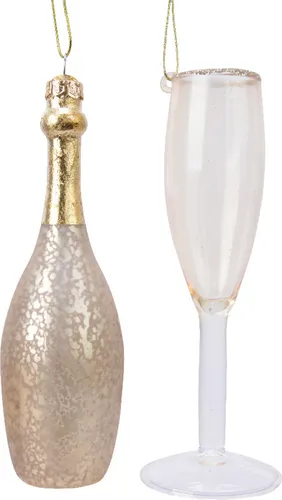 Christbaumschmuck Mix Sektglas und Flasche Glas, 2er Set