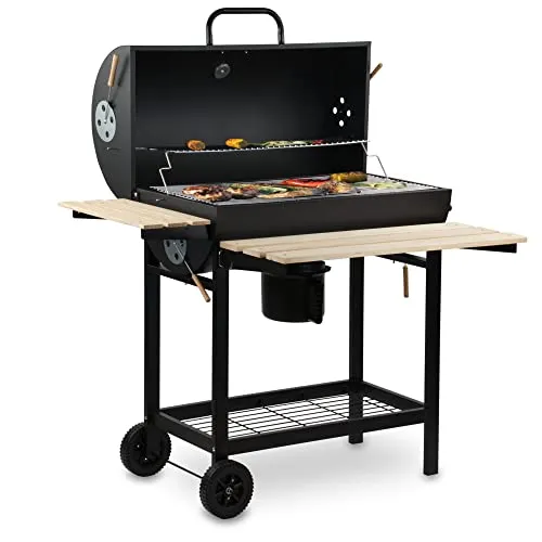 BBQ-Toro Holzkohle Grillwagen mit Deckel | Ø 80 cm - Grills | Vielseitiger Holzkohlegrillwagen mit Thermometer und großen Ablageflächen für optimales Grillen, Räuchern und Warmhalten.