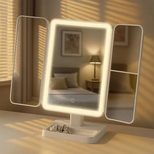 CLP Schminkspiegel Otley mit Beleuchtung, LED 3 Lichtfarben dimmbar, USB-C inkl. Kabel, Kosmetikspiegel mit Vergrößerung 1X/2X/3X, Farbe:weiß