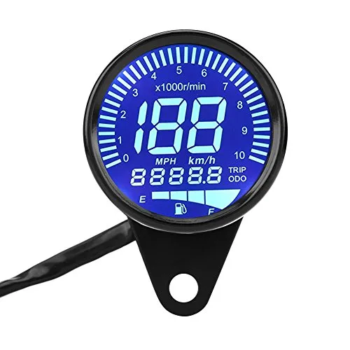 Tbest Motorrad Tacho, Universal LED Digital Tachometer, Drehzahlmesser, Speed Gauge, Öl Level Meter, Schwarz, Ölstandsanzeige