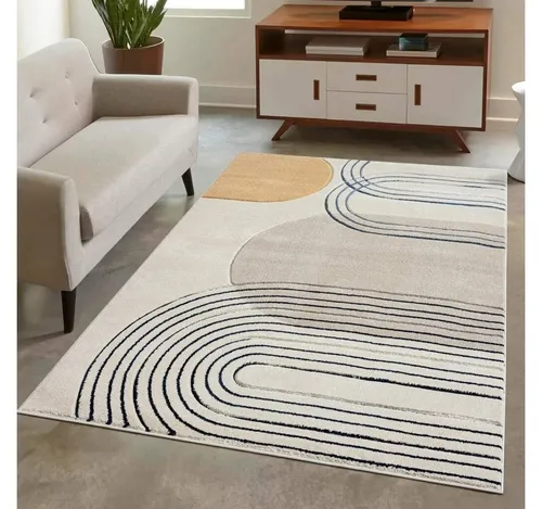 carpet city Teppich Kurzflor Beige 80x150 cm - Moderner 3D-Teppich für Wohnzimmer und mehr - Teppich im modernen Geo-Muster mit 3D-Optik, ideal für Wohnzimmer, Schlafzimmer und Flure. Strapazierfähig, pflegeleicht und geeignet für Fußbodenheizung.