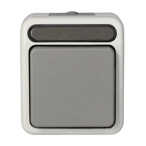 Merten Lichtschalter Aquastar IP44, lichtgrau, Aufputz - Spritzwassergeschützter Lichtschalter für Feuchträume mit einfacher Montage. Ideal für Aus-Wechsel-Schaltungen, Nennstrom 10 A, Nennspannung 250 V.