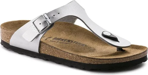 Birkenstock Gizeh Silber - Damen Zehentrenner mit Normalfußbett - Bunt - Größe 42 - Die modische Birkenstock Gizeh Sandale vereint Stil und Komfort. Mit verstellbarem Riemen und anatomisch geformtem Fußbett bietet sie optimalen Halt. Ideal für Sommeroutfits und Reisen.