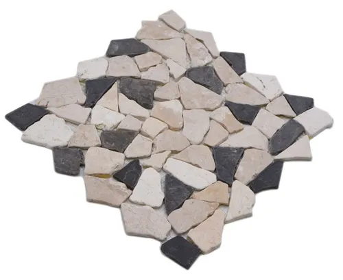 Mosaik Fliese Marmor Naturstein beige schwarz Bruch Ciot Biancone WB44-30-110