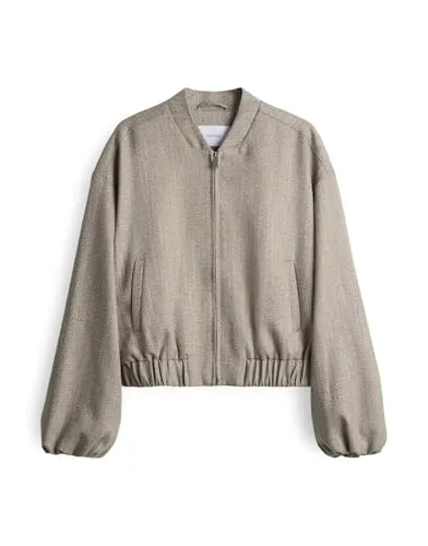 OPUS Damen Jacke JALEA Herringbone Blouson Macadamia 42 - Funktionsjacke mit zeitlosem Fischgratmuster, ideal für lässige Looks und hohen Tragekomfort dank hochwertiger Webware.