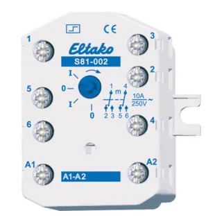 Eltako S81-002-230VAC Stromstoß-Schalter - Stromstoßschalter für Aufputz- und Einbau-Montage, 2 Wechsler, 10A/250V AC, ideal für zuverlässige Handbetätigung und Schaltstellungsanzeige.