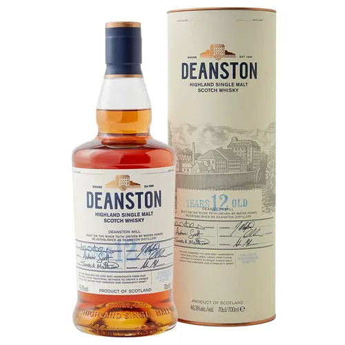 Deanston 12 Jahre Highland Single Malt Whisky - Whisky aus den Highlands, überzeugt mit Honig-Süße und fruchtigen Noten. Perfekt für Genießer und Sammler!