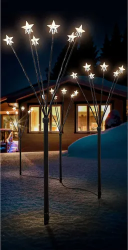 4er Set LED-Gartenleuchtstäbe mit 24 Sternen