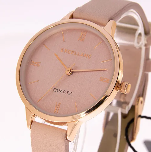 Damenuhr Excellanc elegant klassisch 33mm Durchmesser Farbe rosegold apricot
