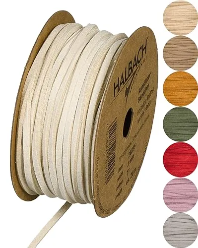 Halbach Seidenbänder veganes Lederband | Breite 3mm Länge 20m | Kunst Lederschnur zur Herstellung von Armbändern | 100% veganes Lederimitat Band für DIY Handwerk, Farbe: beige