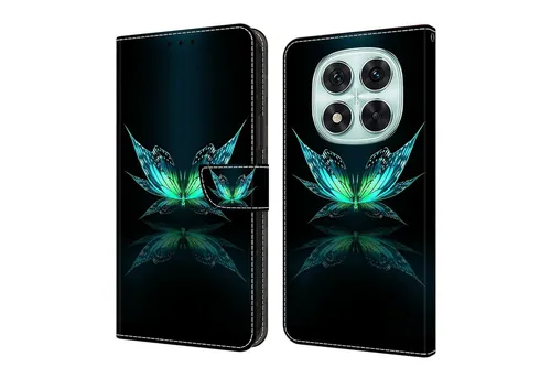 CLM-Tech Handytasche für Xiaomi Redmi Note 14 PRO 5G Hülle aus PU-Leder Klapphülle (schwarz türkiser Schmetterling, Handyhülle mit Standfunktion - Wallet Flip Case inklusive Kartenfächer), Cover mit Magnetverschluss für Xiaomi Redmi Note 14 Pro 5G / 4G