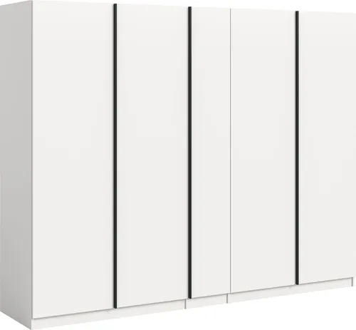 Oakland Kleiderschrank 5 Türen in Weiß – Stilvoller Stauraum - Der 5-türige Oakland Kleiderschrank (230x183x53 cm) bietet großzügigen Stauraum und besticht durch zeitloses Design. Perfekt für eine ordentliche und elegante Schlafzimmereinrichtung.