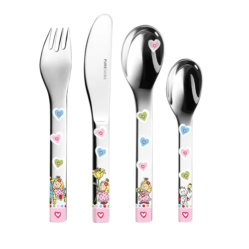 PURESIGNS Kinderbesteck ONE Nelia Set 4-teilig - Hochwertiges Edelstahl-Kinderbesteck im 4-teiligen Set, ideal für kleine Hände und sicheres Essen.