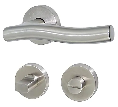 Haeusler-Shop Edelstahl Türbeschlag Wellenform R - Eleganter Edelstahl-Türbeschlag in Wellenform für Bad und WC, unsichtbar verschraubt, geeignet für Türstärken von 35 bis 48 mm. Hochwertige Verarbeitung mit umfassendem Befestigungsmaterial.