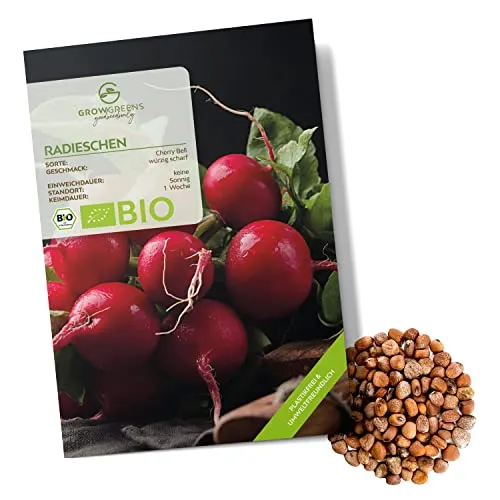 BIO Radieschen Samen (Cherry Bell, 50 Korn) - Radieschen Saatgut aus biologischem Anbau ideal für die Anzucht im Garten, Balkon oder Terrasse