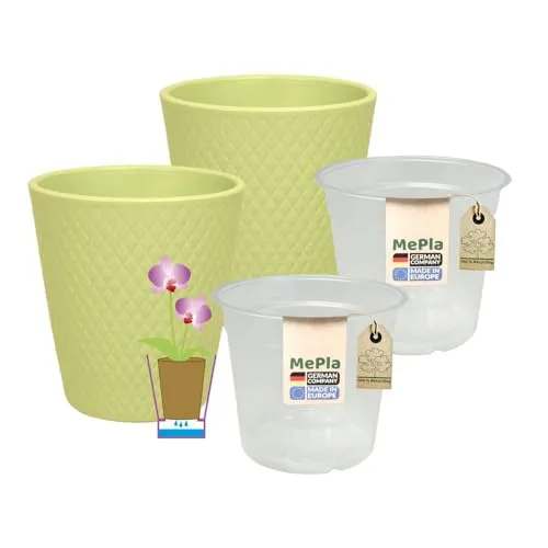MePla - 2 Stück - Orchideenübertopf Harlekin ø 14 Pistazie Pflanztopf Orchidee ø 12, hochwertiges Wohnambiente