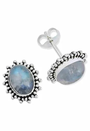 Ohrstecker 925 Silber Mondstein weißer Stein schimmer Edelstein Ohrringe echt Silber Damen Sterling Silber Stecker Geschenk(MOS-054-04)