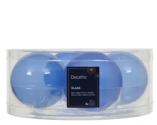 Kaemingk Weihnachtsbaumkugel, Weihnachtskugeln Glas 8cm 4 Stück - Himmelblau transparent