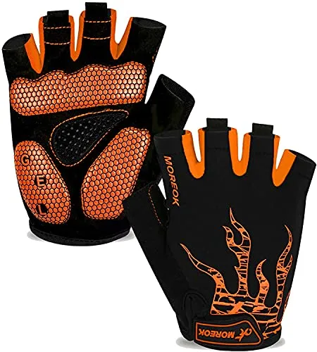 Fahrradhandschuhe Herren Damen,Halbfinger Gel Radhandschuhe -Orange-M