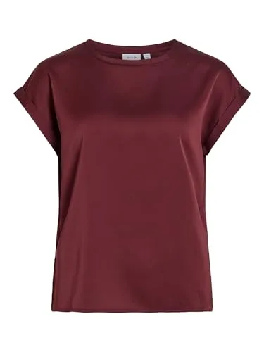 Vila VIELLETTE Kurzärmeliges Oberteil - Stylisches, kurzärmeliges Oberteil in Satin-Optik für einen eleganten Look. Hergestellt aus recyceltem Polyester und Viskose, ideal für den Alltag oder besondere Anlässe.