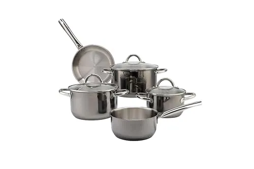 ECHTWERK Topf-Set Black-Edition 8-tlg. - Edelstahl 18/8 Kochtöpfe und Pfannen, für alle Herdarten geeignet, inklusive induktionsfähigem Kapselboden und kratzfester Antihaftbeschichtung für müheloses Kochen und einfache Reinigung.