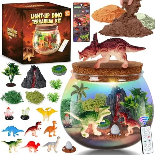 Goody King Dinosaurier Terrarium Set mit 16 Farben LED Bastelset kinder 6 7 8 9 jahre- Geschenk für Jungen 4-12 Jahre | Dinosaurier Spielzeug ab 4-12 Jahren