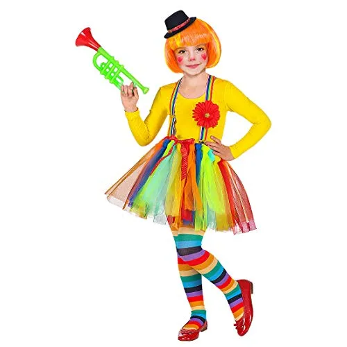NET TOYS Wunderschönes Clownkostüm für Mädchen - Süße Kinder-Verkleidung mit Tutu, Hosenträgern & Hut - Genau richtig für Mottoparty & Kinder-Karneval