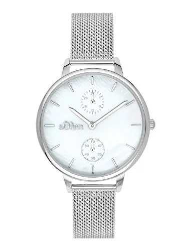 s.Oliver Time Damen Armbanduhr SO-3582-MM - Elegante Armbanduhr für Damen mit poliertem Metallgehäuse, Mineralglas und Perlmutt-Zifferblatt. Ideal für jeden Anlass.