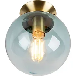 QAZQA Art Deco Deckenleuchte Pallon in Messing mit blauem Glas - Stimmungsvolle Art Deco Deckenleuchte Pallon mit eisblauem Glas und goldenen Akzenten. Ideal für Flur, Wohnzimmer oder Schlafzimmer. Dimmbar für die perfekte Atmosphäre!