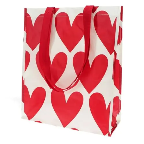 LS-LebenStil Shopper Einkaufstasche Herzen Rot Weiß 40x34cm Recycled Strandtasche Schultertasche Einkaufsbeutel City Schultertasche Einkaufskorb Allzwecktasche Wiederverwendbar umweltfreundlich