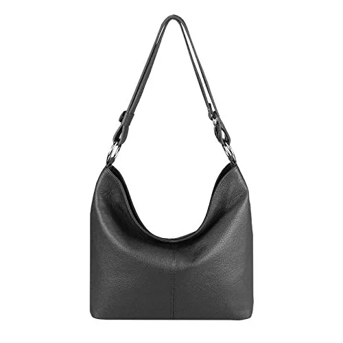 OBC Italy Echt Leder Damen Tasche Shopper Hobo-Bags Schultertasche Umhängetasche Handtasche Henkeltasche Ledertasche Damentasche (Schwarz)