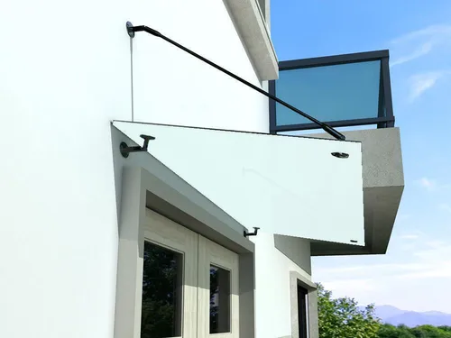 BuyLando (STR) Milchglas Glasvordach 120x90 cm - Stilvolles Haustürvordach aus Milchglas mit robusten Edelstahlhaltern in Schwarz, schützt vor Witterungseinflüssen und wertet Ihren Eingangsbereich auf.