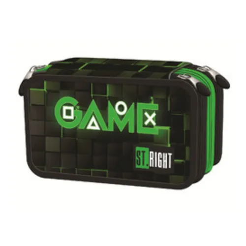 Dreifaltige Federmappe mit Zubehör – Grünes Spiel St.Right Majewski - Federmäppchen mit 3 Fächern und umfangreichem Zubehör, ideal für Schüler. Hochwertige Materialien und modernes Design sorgen für Stil und Organisation im Schulalltag.