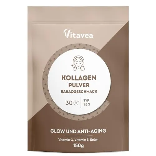 Hoch Effizientes Kollagenpulver mit Kakaogeschmack- Kollagen Peptide Typ 1 und 3-3400 mg hydrolysiertes Kollagen pro Dose