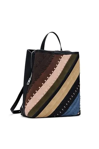 Desigual Quebec Whipstitch Sumy Backpack Brown - Moderner Freizeitrucksack - Damen-Schultertaschen mit geräumigem Hauptfach, gepolsterten Trägern und robustem Material für Komfort und Langlebigkeit bei jedem Abenteuer.