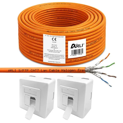 ARLI Cat7 Verlegekabel 100 m S/FTP mit 2x Cat6a Netzwerkdose - Netzwerkkabel für feste Installationen, unterstützt bis zu 10 Gbit/s, halogenfrei und ideal für private sowie gewerbliche Gebäudeverkabelung.
