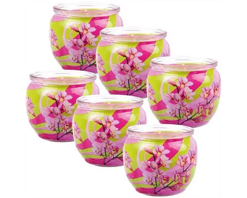 HS Candle Duftkerze (6-tlg), Kerze im Glas, Motiv-Kerze im 6er Pack mit ca. 22 Std. Brenndauer